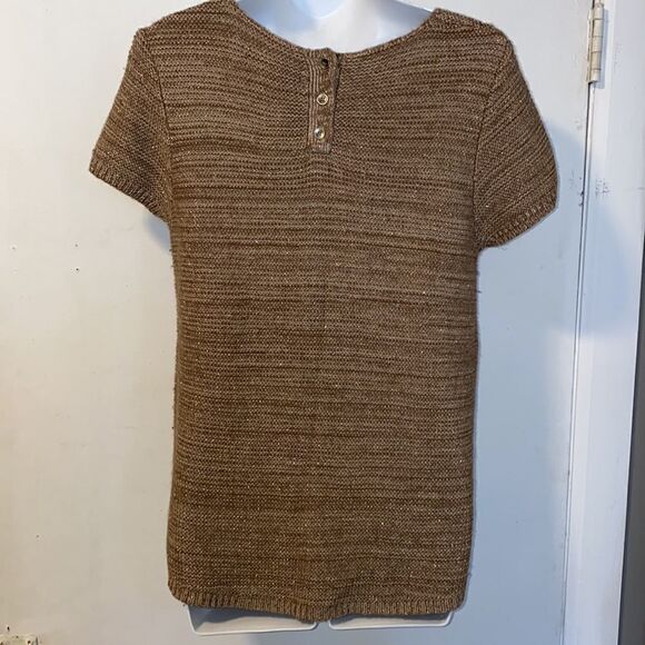 ANN TAYLOR LOFT Gold Speck Zoe Short Sleeve Knit Top-M - Picture 4 of 8